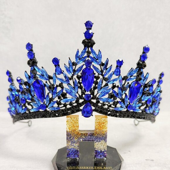 Black blue Tiara, Gothic Wedding Headpiece, Black Queen Tiara, Costume Tiara